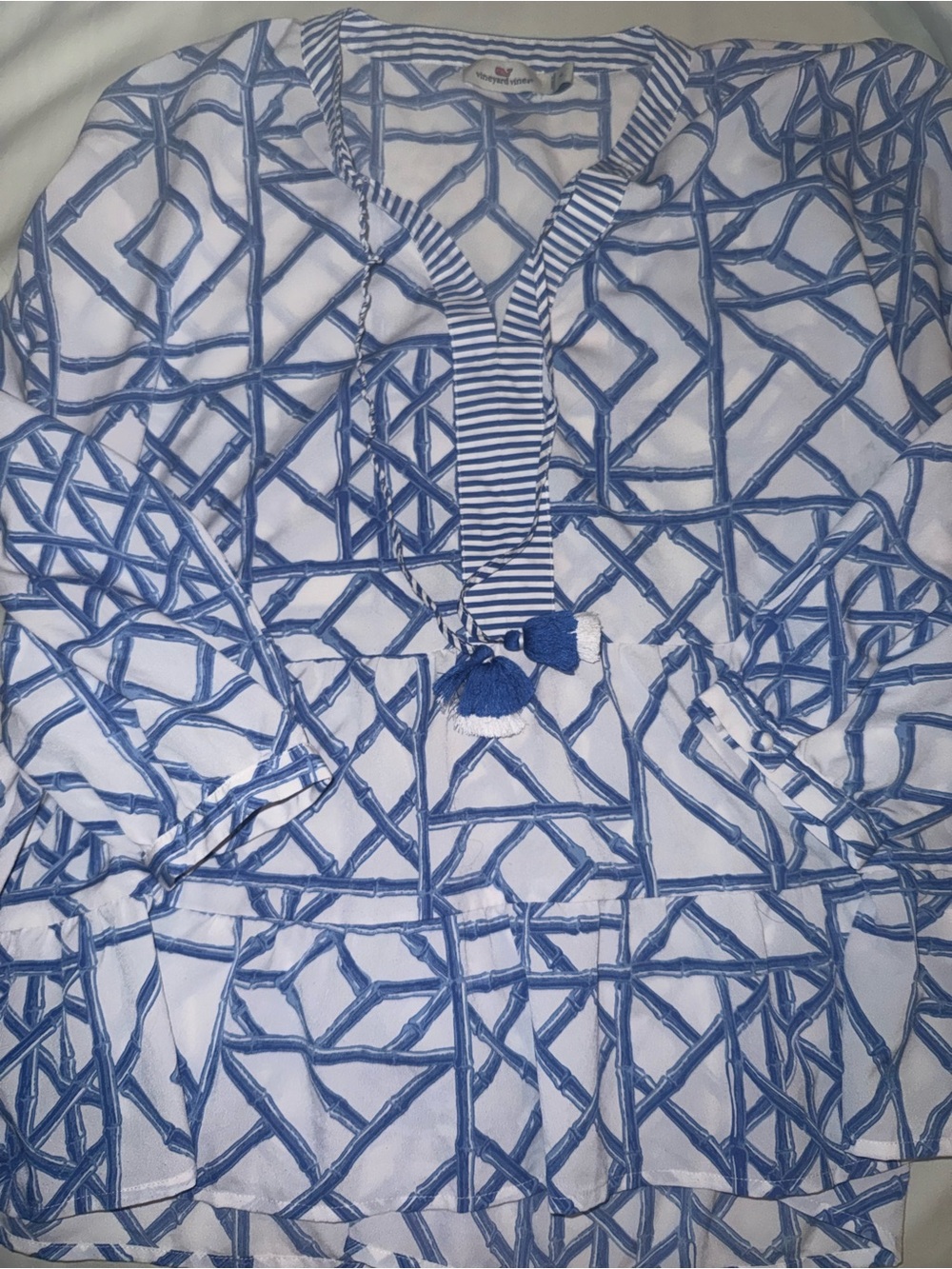 Blue & White Geometric Tassel Tunic